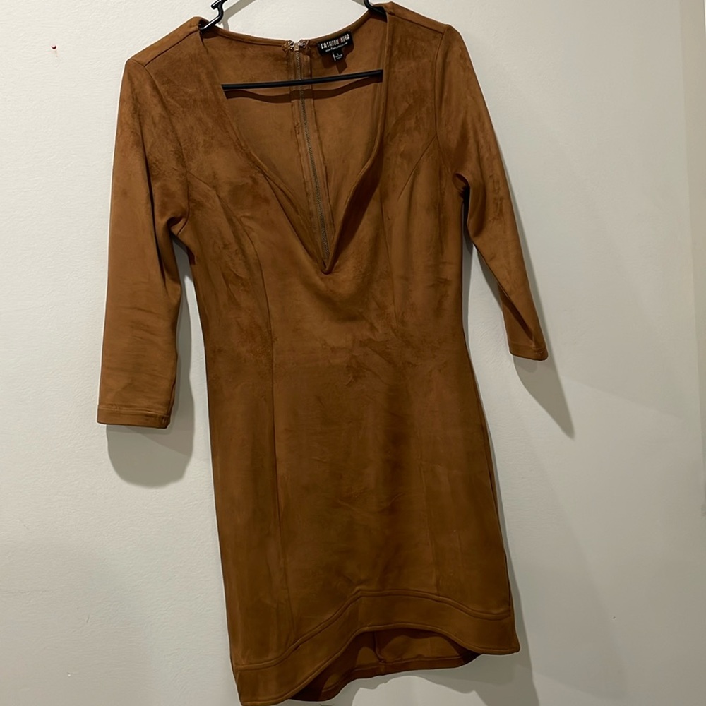 Fashion nova suede tan mini dress size L